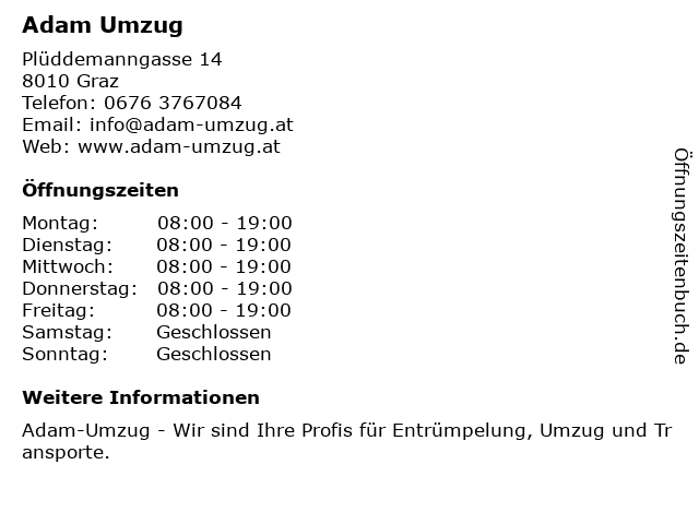 Adam Umzug in Graz: Adresse und Öffnungszeiten