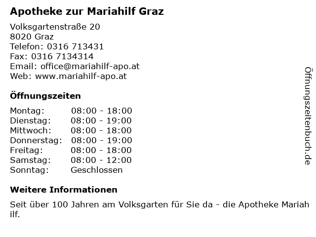 Apotheke zur Mariahilf Graz in Graz: Adresse und Öffnungszeiten