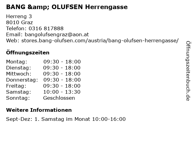 BANG & OLUFSEN Herrengasse in Graz: Adresse und Öffnungszeiten