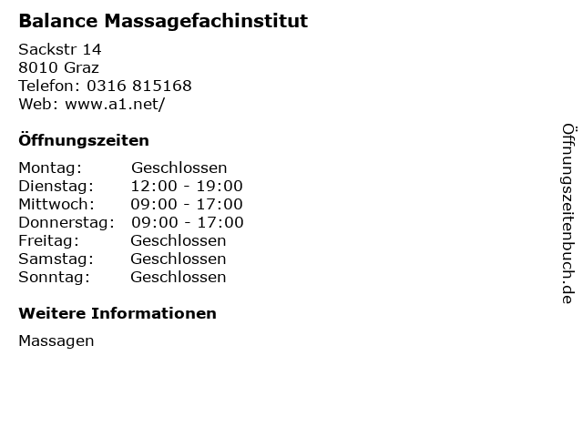 Balance Massagefachinstitut in Graz: Adresse und Öffnungszeiten