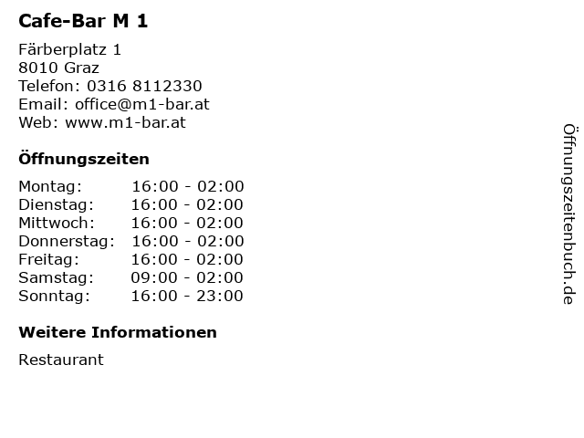 Cafe-Bar M 1 in Graz: Adresse und Öffnungszeiten
