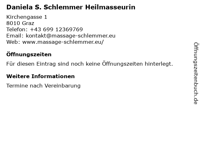 Daniela S. Schlemmer Heilmasseurin in Graz: Adresse und Öffnungszeiten