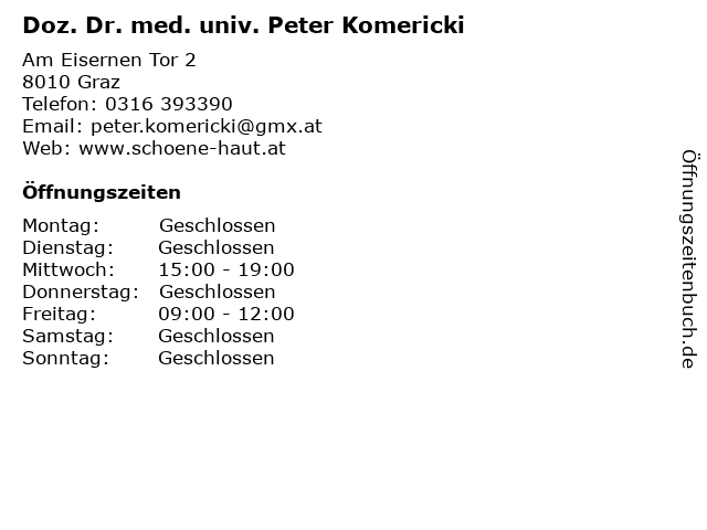 Doz. Dr. med. univ. Peter Komericki in Graz: Adresse und Öffnungszeiten