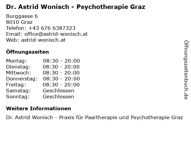 Dr. Astrid Wonisch - Psychotherapie Graz in Graz: Adresse und Öffnungszeiten