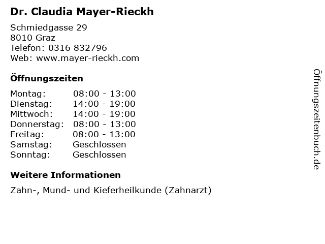 Dr. Claudia Mayer-Rieckh in Graz: Adresse und Öffnungszeiten