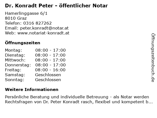 Dr. Konradt Peter - öffentlicher Notar in Graz: Adresse und Öffnungszeiten