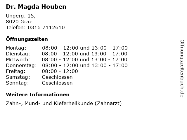 Dr. Magda Houben in Graz: Adresse und Öffnungszeiten