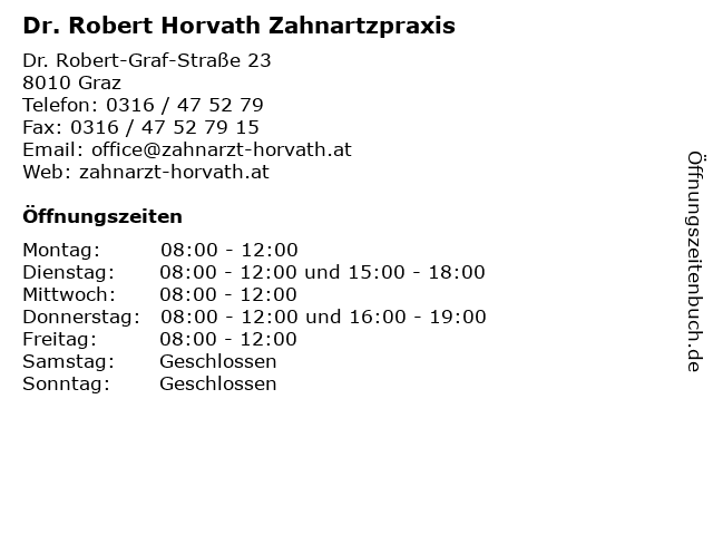 Dr. Robert Horvath Zahnartzpraxis in Graz: Adresse und Öffnungszeiten