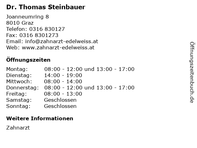 Dr. Thomas Steinbauer in Graz: Adresse und Öffnungszeiten