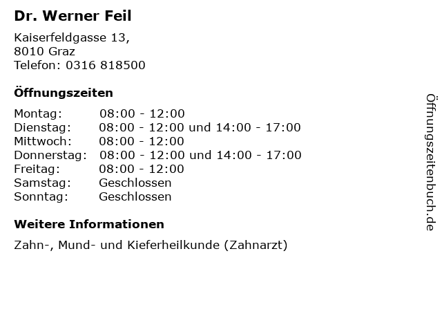 Dr. Werner Feil in Graz: Adresse und Öffnungszeiten
