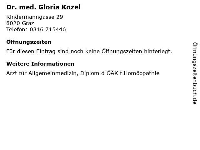 Dr. med. Gloria Kozel in Graz: Adresse und Öffnungszeiten