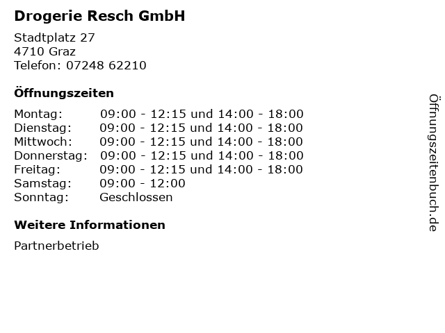 Drogerie Resch GmbH in Graz: Adresse und Öffnungszeiten