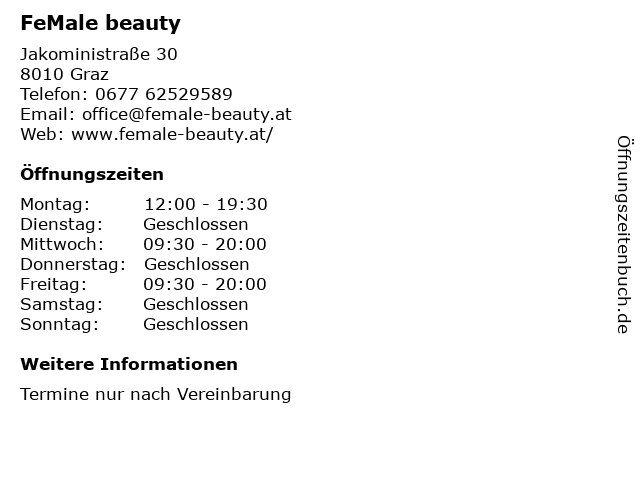 FeMale beauty in Graz: Adresse und Öffnungszeiten
