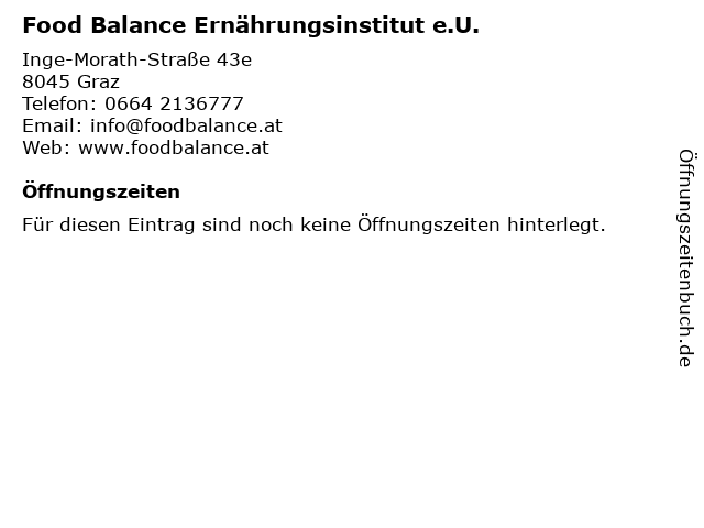 Food Balance Ernährungsinstitut e.U. in Graz: Adresse und Öffnungszeiten