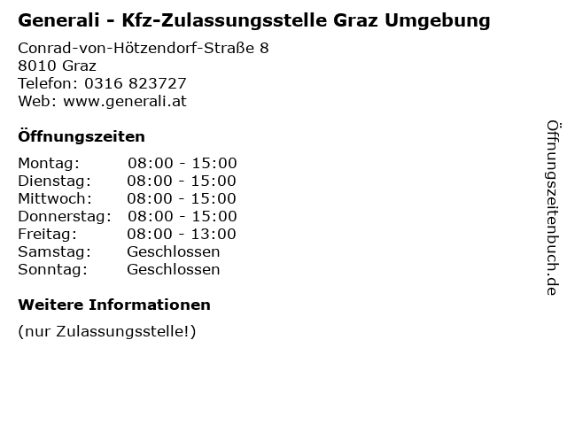 Generali - Kfz-Zulassungsstelle Graz Umgebung in Graz: Adresse und Öffnungszeiten
