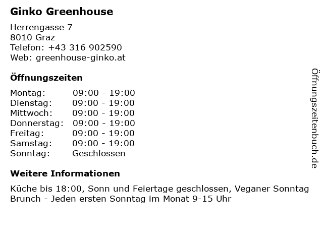 Ginko Greenhouse in Graz: Adresse und Öffnungszeiten