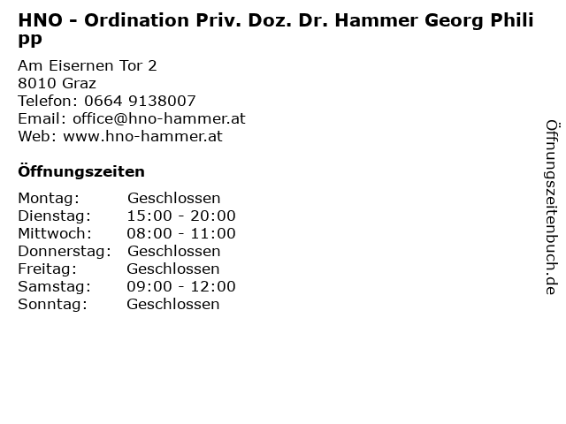 HNO - Ordination Priv. Doz. Dr. Hammer Georg Philipp in Graz: Adresse und Öffnungszeiten