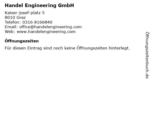 Handel Engineering GmbH in Graz: Adresse und Öffnungszeiten