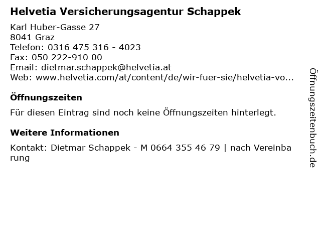 Helvetia Versicherungsagentur Schappek in Graz: Adresse und Öffnungszeiten