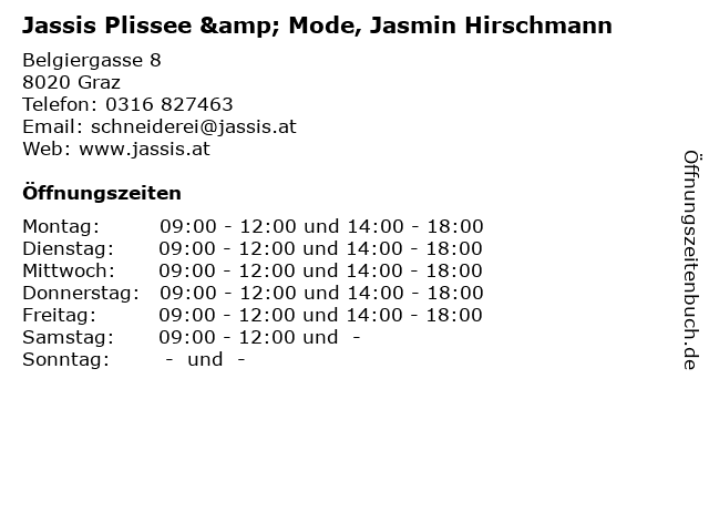 Jassis Plissee & Mode, Jasmin Hirschmann in Graz: Adresse und Öffnungszeiten