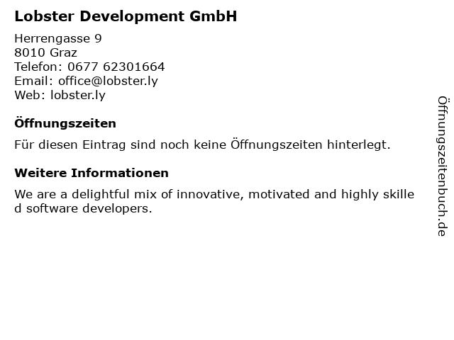 Lobster Development GmbH in Graz: Adresse und Öffnungszeiten