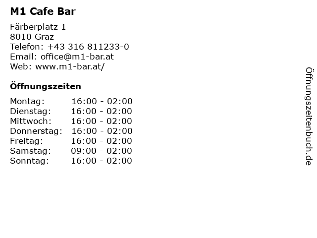 M1 Cafe Bar in Graz: Adresse und Öffnungszeiten