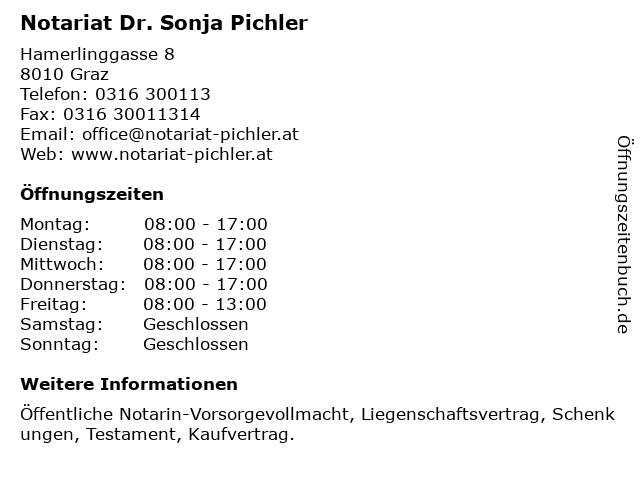 Notariat Dr. Sonja Pichler in Graz: Adresse und Öffnungszeiten