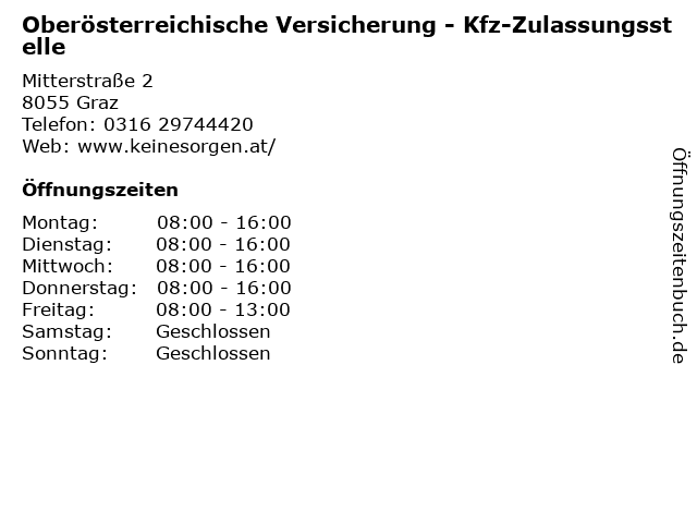 Oberösterreichische Versicherung - Kfz-Zulassungsstelle in Graz: Adresse und Öffnungszeiten