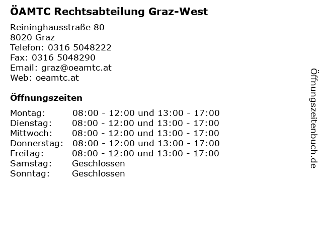 ÖAMTC Rechtsabteilung Graz-West in Graz: Adresse und Öffnungszeiten