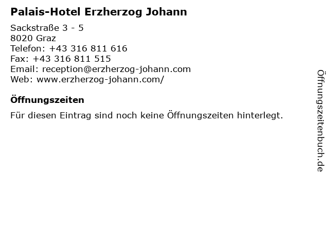 Palais-Hotel Erzherzog Johann in Graz: Adresse und Öffnungszeiten