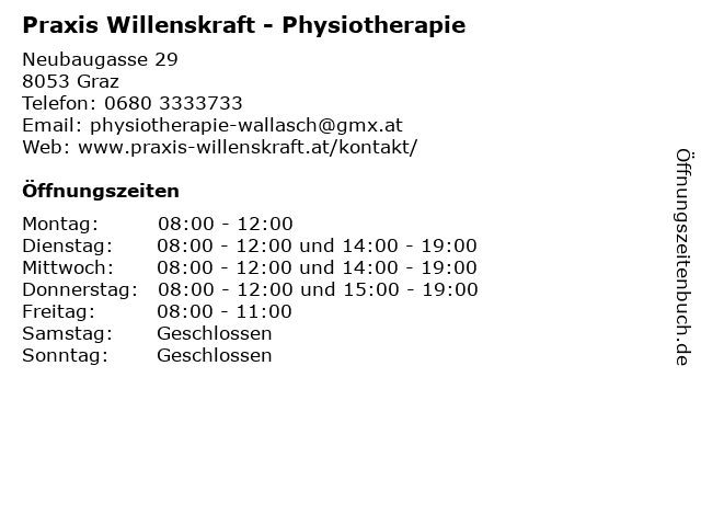 Praxis Willenskraft - Physiotherapie in Graz: Adresse und Öffnungszeiten