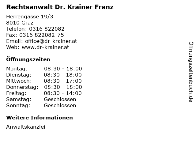 Rechtsanwalt Dr. Krainer Franz in Graz: Adresse und Öffnungszeiten