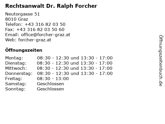 Rechtsanwalt Dr. Ralph Forcher in Graz: Adresse und Öffnungszeiten