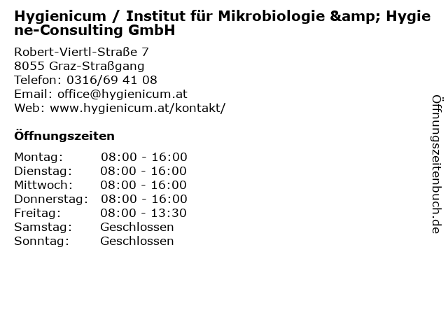 Hygienicum / Institut für Mikrobiologie & Hygiene-Consulting GmbH in Graz-Straßgang: Adresse und Öffnungszeiten