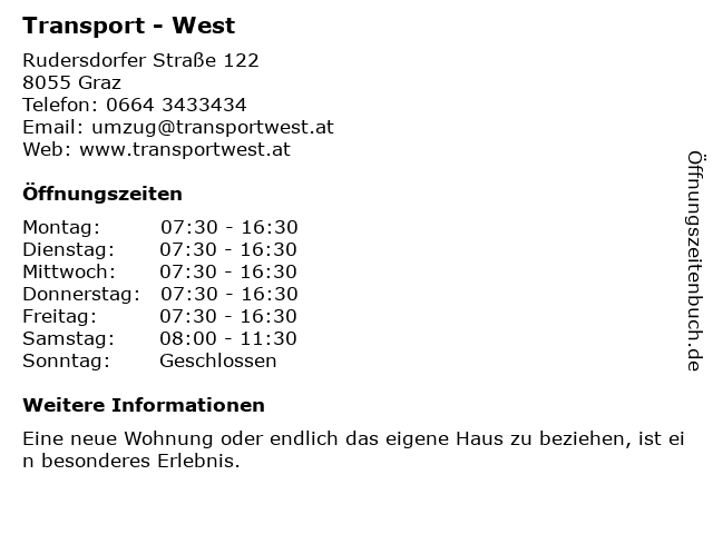 Transport - West in Graz: Adresse und Öffnungszeiten