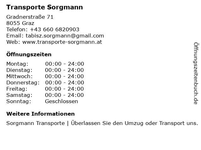 Transporte Sorgmann in Graz: Adresse und Öffnungszeiten