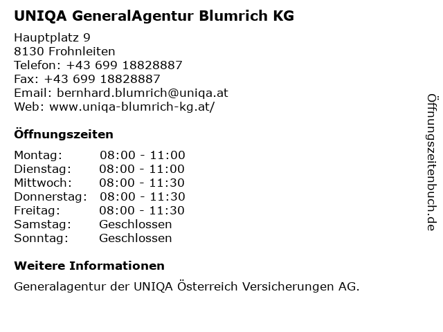 UNIQA GeneralAgentur Blumrich KG in Graz: Adresse und Öffnungszeiten