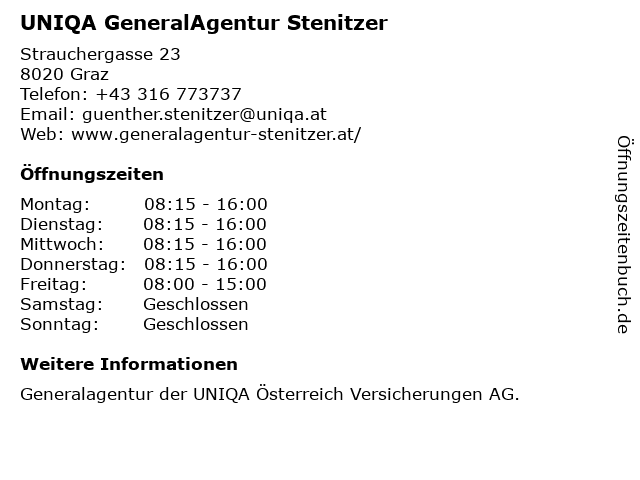 UNIQA GeneralAgentur Stenitzer in Graz: Adresse und Öffnungszeiten