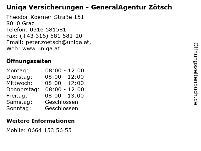 Uniqa Versicherungen - GeneralAgentur Zötsch in Graz: Adresse und Öffnungszeiten