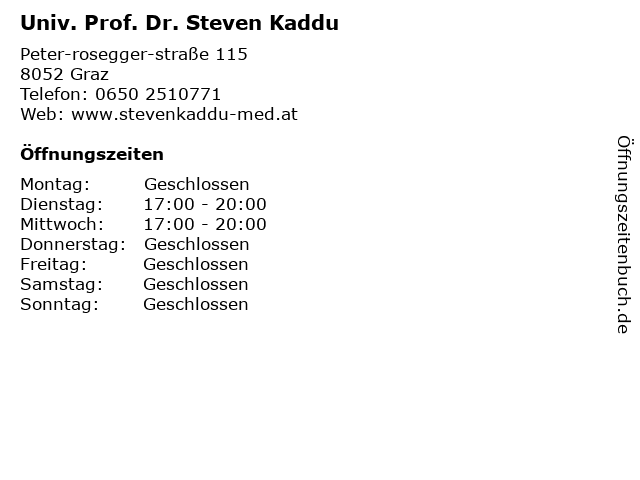 Univ. Prof. Dr. Steven Kaddu in Graz: Adresse und Öffnungszeiten