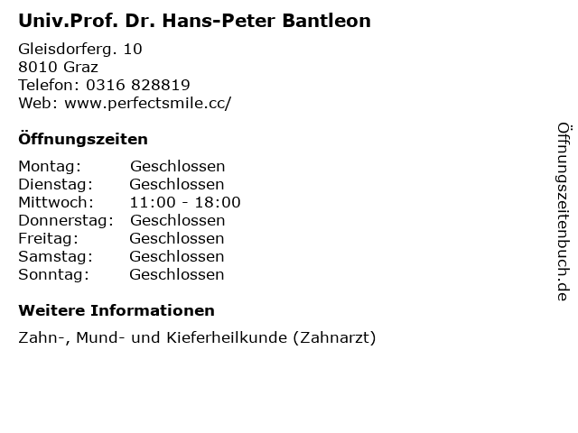 Univ.Prof. Dr. Hans-Peter Bantleon in Graz: Adresse und Öffnungszeiten