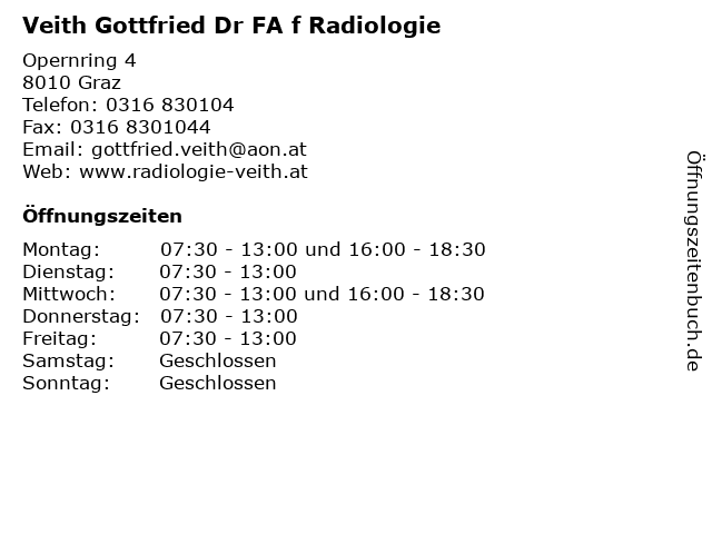 Veith Gottfried Dr FA f Radiologie in Graz: Adresse und Öffnungszeiten
