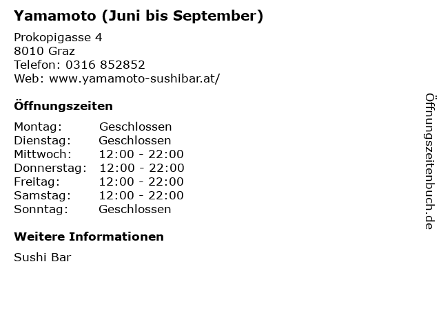 Yamamoto (Juni bis September) in Graz: Adresse und Öffnungszeiten