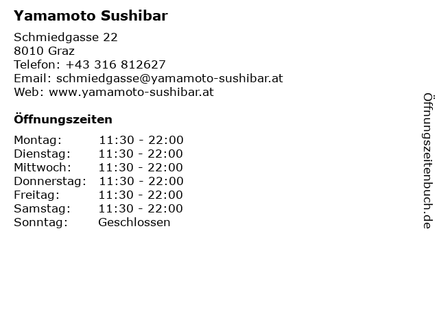 Yamamoto Sushibar - Graz Schmiedgasse in Graz: Adresse und Öffnungszeiten