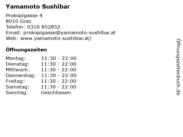 Yamamoto Sushibar in Graz: Adresse und Öffnungszeiten