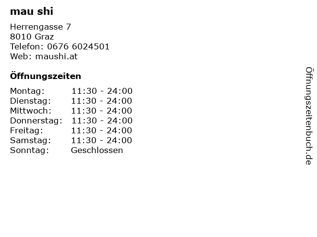 mau shi in Graz: Adresse und Öffnungszeiten