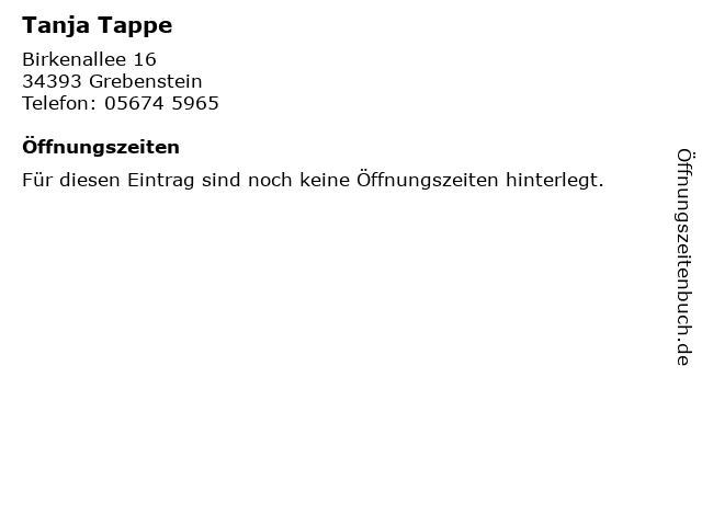 Tanja Tappe in Grebenstein: Adresse und Öffnungszeiten