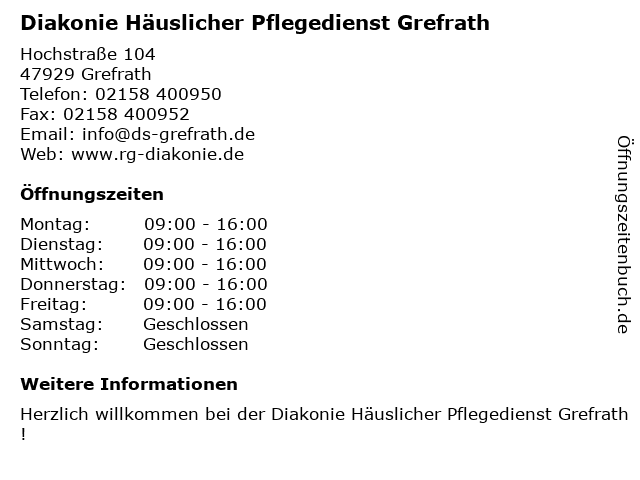 Diakonie Häuslicher Pflegedienst Grefrath in Grefrath: Adresse und Öffnungszeiten