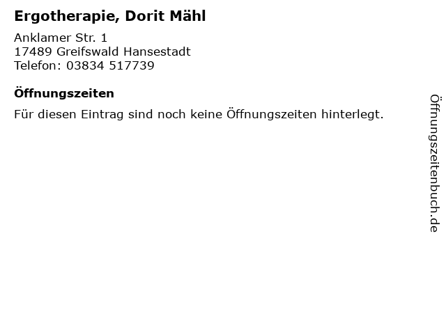 Ergotherapie, Dorit Mähl in Greifswald Hansestadt: Adresse und Öffnungszeiten