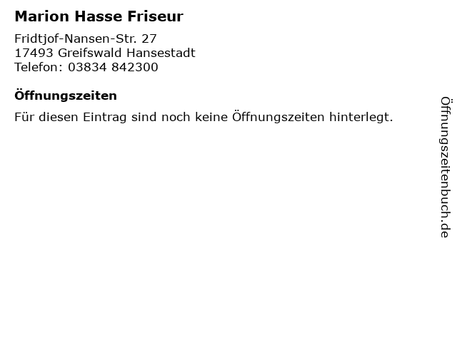 Marion Hasse Friseur in Greifswald Hansestadt: Adresse und Öffnungszeiten